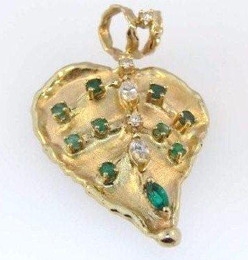 Emerald and Diamond Leaf Pendant