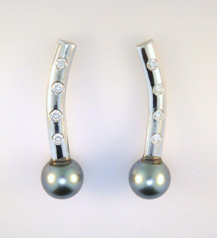 TAHITIAN PEARL AND DIAMOND CURVE EARRINGS